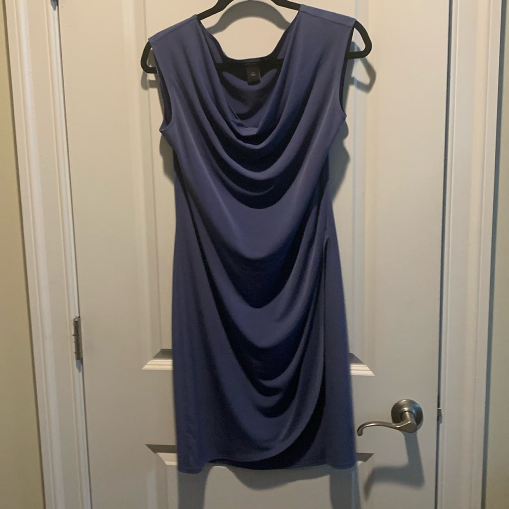 Ann Taylor fitted poly/spandex slate blue dress